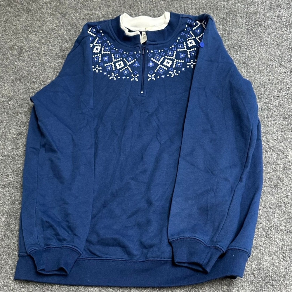 Blair Sweatshirt Womens Size S Blue Quarter Zip Geometric Snowflake Mock Neck